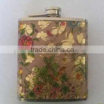 High quality stainless steel hip flask with leather wrap