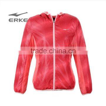 ERKE 2015 women fashion 100% polyester windbreaker for beach with hood lightweight hooded for lady couple style