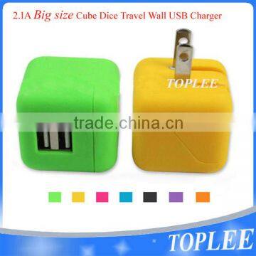 New design!!! 2.1A Portable Cube Dice Travel Wall USB Charger Adapter For Iphone