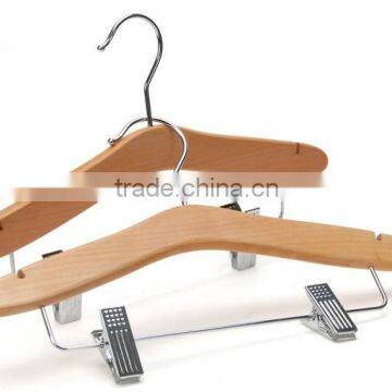 2-Pack Kids Wood Hanger, Baby Wooden Suit Hanger, Kids Pants Hangers with Polished Chrome-Plated Clips, Natural Finish