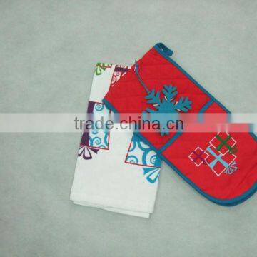 christmas design 2pcs kitchen set /double oven mitten glove &towel