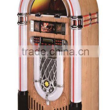 large wooden Jukebox with record vinyl player