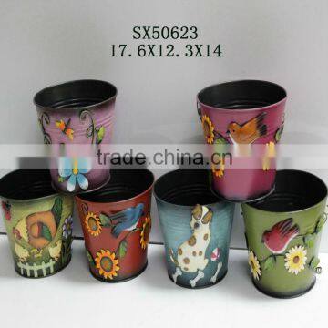 Colorful Garden Flower Metal Pot with cute design