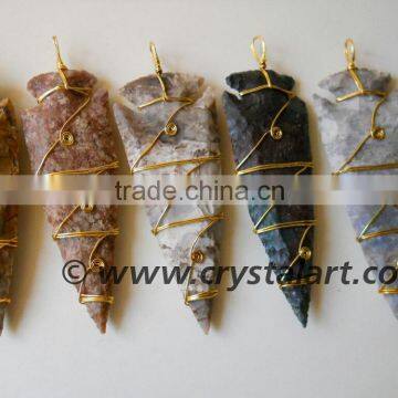 Golden Metal Wire Wrapped Big Size Arrowheads Pendant