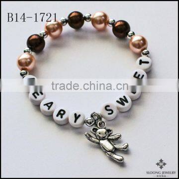 Teddy Bear Charm Name Bracelet Stocking Stuffer personalized with glass pearls Bracelet Yiwu