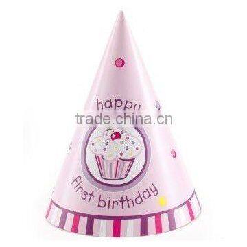 Cupcake 1st Birthday Cone Hats, pink, pack of 1