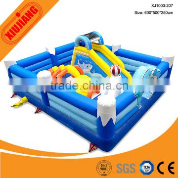 Kids outdoor commercial play park inflatable bounce castle with dolphin door