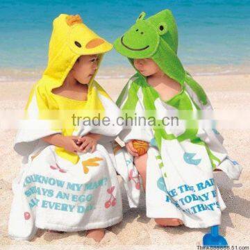 Kids Poncho Towel With Hood in Cotton Velour Pink Rabbit Design photo-2