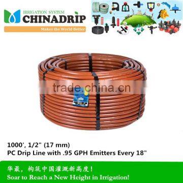 Chinadrip 1/2" (17 mm) PC Drip Line with .95 GPH Emitters Every 18"