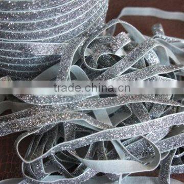 3/8" Silver Glitter Elastic - Elastic By the Yard - Glitter Elastic - Silver Elastic Glitter- Silver Glitter Elastic