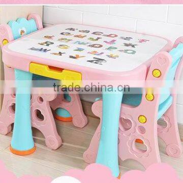 Kids Cartoon Study Table and Chair Plastic Furniture Children Writing Table Set photo-2