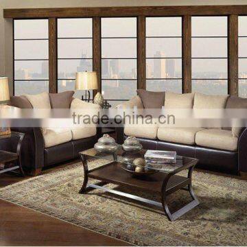 two seater and three seater genuine leather sofa set in white and brown colors B400038