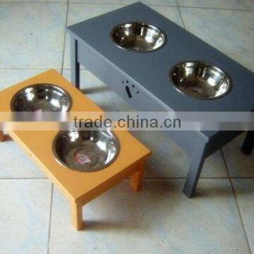 wooden pet dish holder with stainless steel bowl / wooden dog dishes bowl / wood pet bowl dish