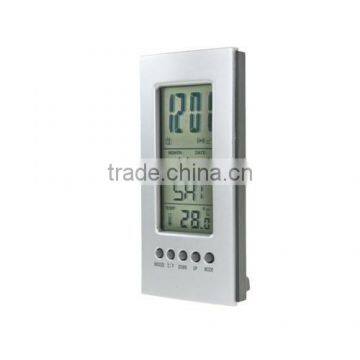 Plastic desk clock with thermometer,calendar and alarm function