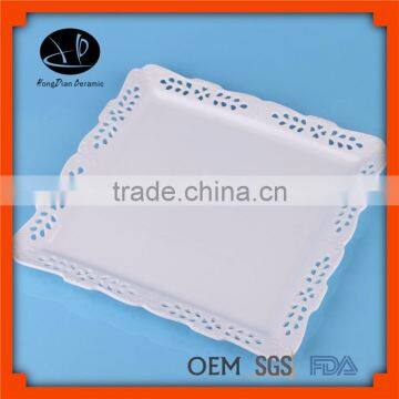 ceramic carving dish,square hollow ceramic plate,square hotel plates