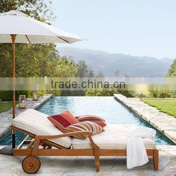 Outdoor Furniture Beach Double Teak Sun Lounger With Wheels photo-2