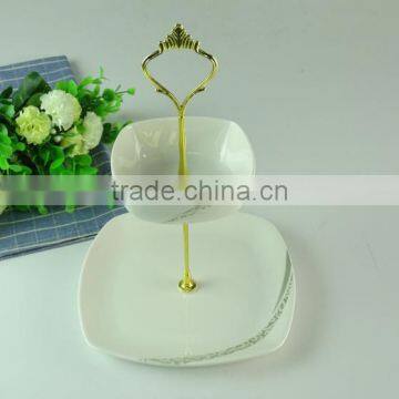 Hot Sales Elegant Design Classic Two Tier Ceramic Cake Serving White Plate photo-2