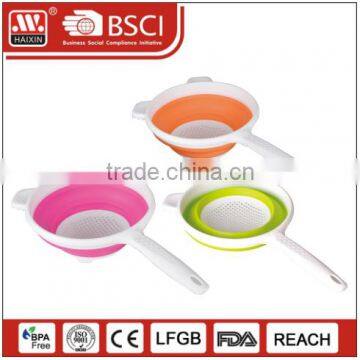 Hot sale silicone collapsible colander with handle