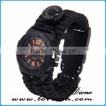 Multifuctional Paracord Survival Watch With Compass Whistle Fire Starter Watchband Bracelet Outdoor Activities Tool photo-3