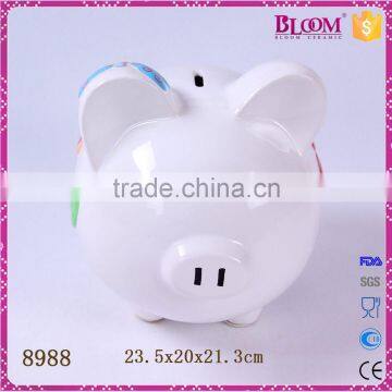 Simple design white pig shape ceramic cheap piggy bank