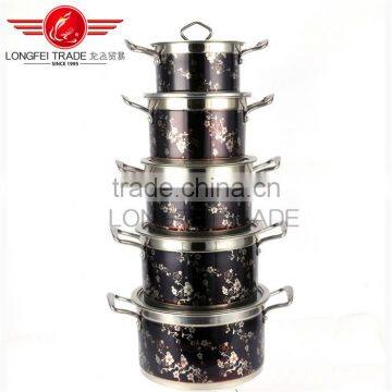 New design 5pcs Decal Stainless Steel Soup Pot kitchen cookware