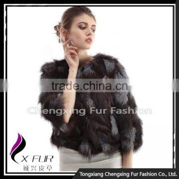CX-G-A-228 New Fashion Women Patchwork Silver Fox Fur Coat photo-2