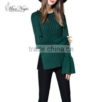 Maxnegio new fashion Lotus leaf sleeves korean style woolen sweater designs for ladies