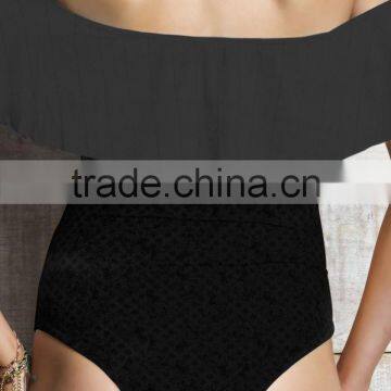 Ladies Fashion Black With Big Ruffle One-piece Swimwear photo-3