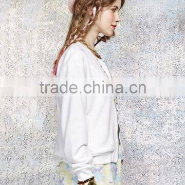 Slim Fit Fancy Printed Custom White Bomber Baseball Jacket for Women photo-3