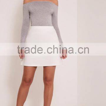 Women Underwear Plain Off Shoulder Sexy Tight Silm Fitness Basic Grey Round Neck Bodysuit photo-5