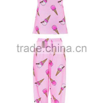 Custom Full Print Women Long PJ Set All Over Print Ladies Sleepwear Pink Ice-cream Print Pajamas Set photo-4