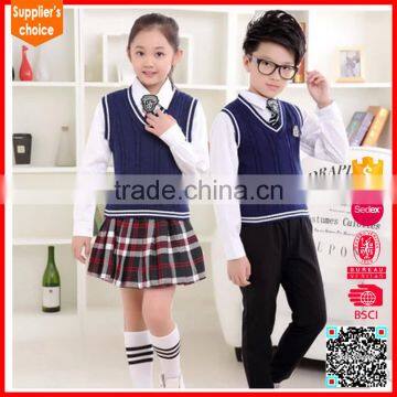 New fashion V-Neck pullover primary school uniform design