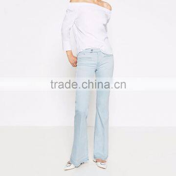 Bell-bottom Top Design Jean Trousers In Black Acid Ladies Jeans photo-2