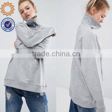 Cotton polyester high neck sweatshirt fleece hoodies for women