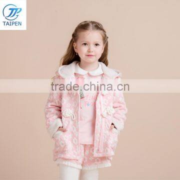 Embossed Flower Girls Boutique Clothes Kid Winter Hoodie Coat With Fleece Lining photo-2