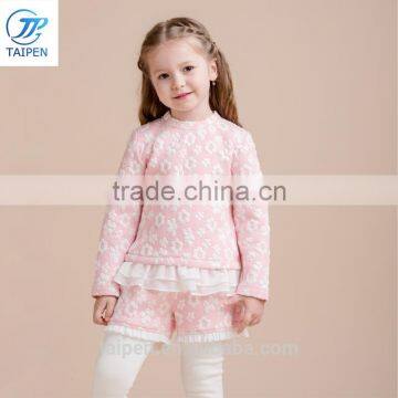 2017 Spring Girls 2pcs Set Of t Shirt And Short Pants With Legging Children Clothing Jacquard t Shirt With Pleated Hem