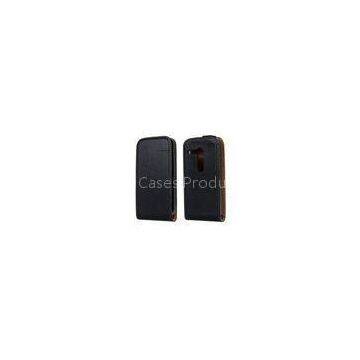 Genuine Leather Motorola Cell Phone Covers , Moto X Black Flip Phone Case