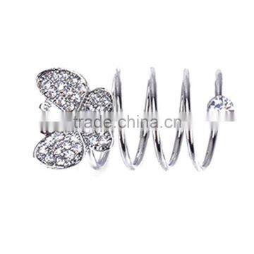 Gold&Silver-plated Rhinestone Butterfly Wrap Around Spiral Rings photo-3