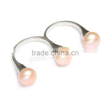 Wholesale jewelry freshwater pearl double finger ring designs