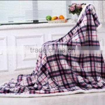 2015 new design 100% polyester Flannel Sherpa Plaid Blanket