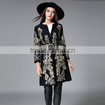 B40992A 2017 autumn new design women long embroidery coat wool coat