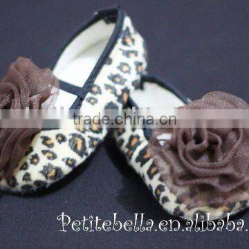 Leopard Print Shoes With Coffee Brown Rosettes Pettishoes Crib Shoes MAS19