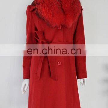 Womens Fur Collar Warm Mid Long Cashmere Coats