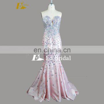 Hot Sale Sweetheart Cutout Neckline Stone Beaded Pink Sexy Mermaid Long Prom Dress