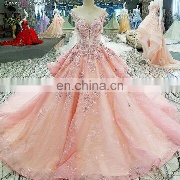 LS00271 cap sleeve appliques pink lace evening dress real heavy beaded girls evening dress