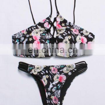 Factory price black strappy bangdage bikini 2017