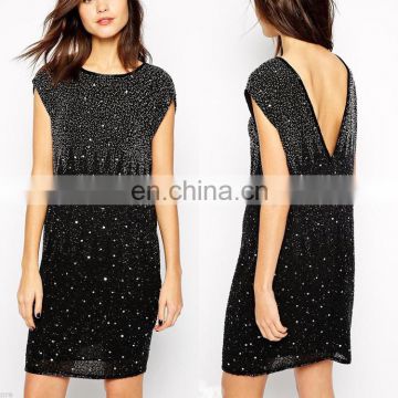 Wholesale Black Silver Sparkle Beaded Embellished Sequin Shift Party Dress