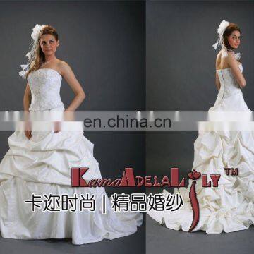 EB621 Organza and Taffeta material ruffle appliqued fashion with train wedding dress