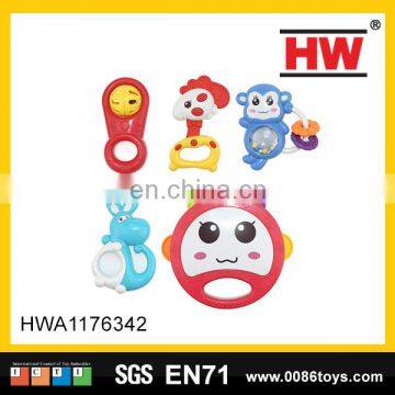 New design plastic tambourine musical cartoon toys the baby toys rattle(5pcs)