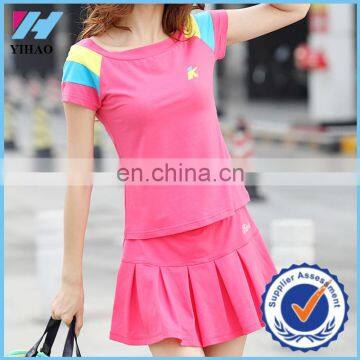 Yihao 2015 New Womens Casual Sports Tracksuits Short Sleeve O-neck Sportswear Tennis Skirt Plus Size